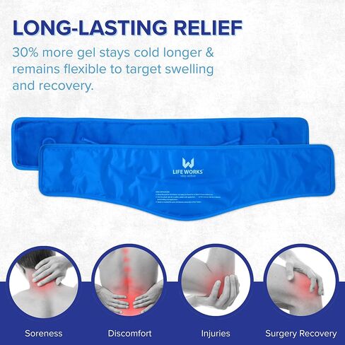 LIFE WORKS Gel-Filled Neck Ice Pack with Soft Plush and Nylon Cover for Dual-Temperature Therapy, Stays Flexible to Soothe Neck, Shoulder, and Back, 23"x8"x5 in Kuwait