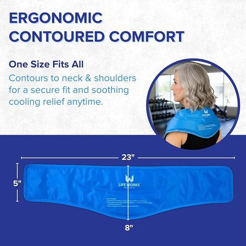 LIFE WORKS Gel-Filled Neck Ice Pack with Soft Plush and Nylon Cover for Dual-Temperature Therapy, Stays Flexible to Soothe Neck, Shoulder, and Back, 23"x8"x5 in Kuwait