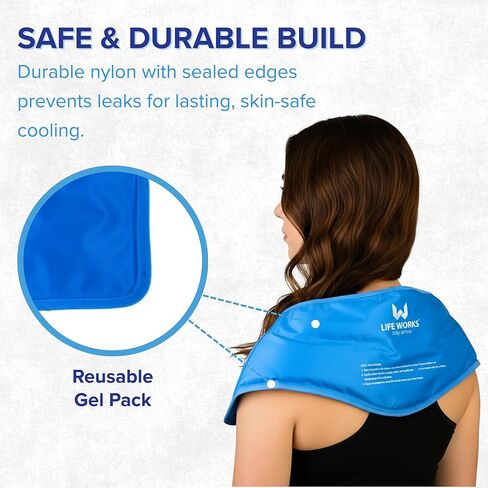 LIFE WORKS Gel-Filled Neck Ice Pack with Soft Plush and Nylon Cover for Dual-Temperature Therapy, Stays Flexible to Soothe Neck, Shoulder, and Back, 23"x8"x5 in Kuwait