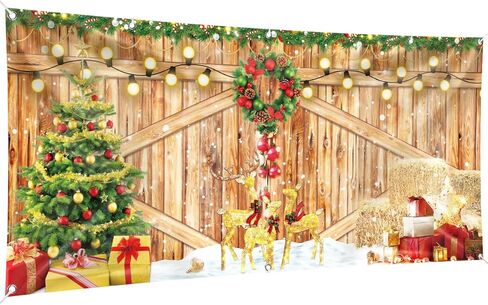 Christmas Garage Door Banner, 16 x 7ft Merry Christmas Garage Cover Large Xmas Party Background Decoration for Photography, Holiday Photo Booth Props Outdoor Hanging Decor for Winter Supplies in Kuwait