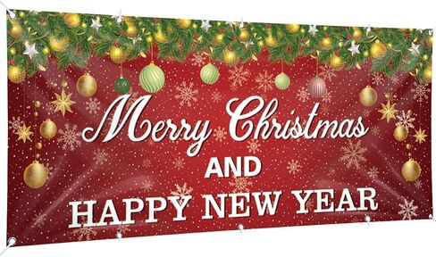 Christmas Garage Door Banner, 16 x 7ft Merry Christmas Garage Cover Large Xmas Party Background Decoration for Photography, Holiday Photo Booth Props Outdoor Hanging Decor for Winter Supplies in Kuwait