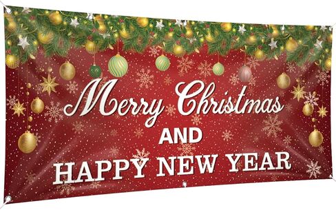Christmas Garage Door Banner, 16 x 7ft Merry Christmas Garage Cover Large Xmas Party Background Decoration for Photography, Holiday Photo Booth Props Outdoor Hanging Decor for Winter Supplies in Kuwait