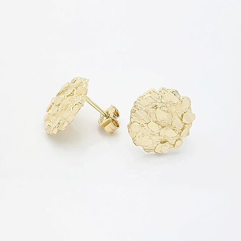 Mens 10k Yellow Gold Nugget Earrings Round Nugget in Saudi Arabia