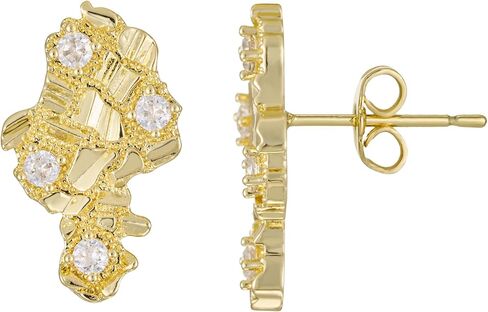 14K Gold Rough Textured Nugget Earrings For Men,Cubic Zirconia Hip Hop Map Studs Earrings in Saudi Arabia
