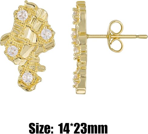 14K Gold Rough Textured Nugget Earrings For Men,Cubic Zirconia Hip Hop Map Studs Earrings in Saudi Arabia
