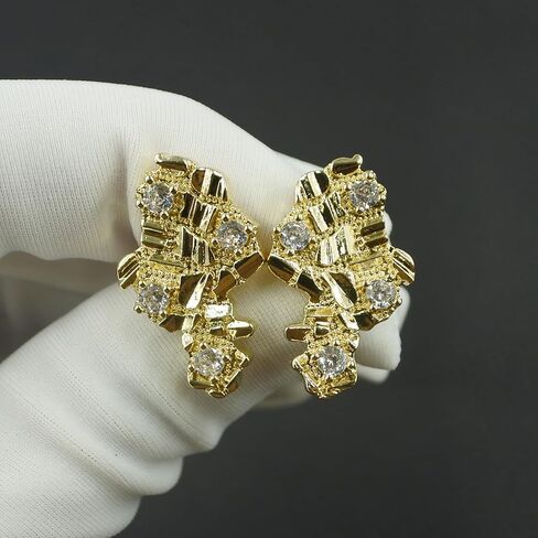 14K Gold Rough Textured Nugget Earrings For Men,Cubic Zirconia Hip Hop Map Studs Earrings in Saudi Arabia