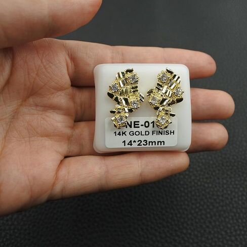 14K Gold Rough Textured Nugget Earrings For Men,Cubic Zirconia Hip Hop Map Studs Earrings in Saudi Arabia