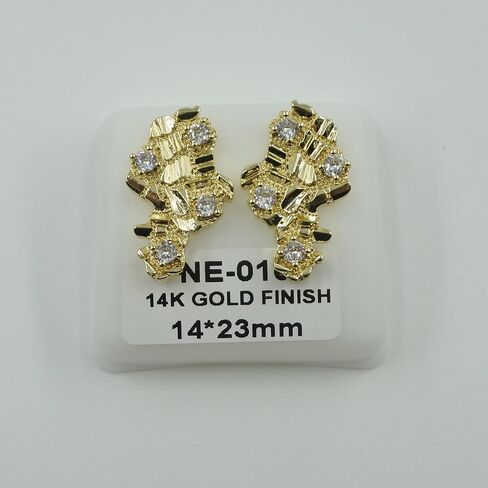 14K Gold Rough Textured Nugget Earrings For Men,Cubic Zirconia Hip Hop Map Studs Earrings in Saudi Arabia