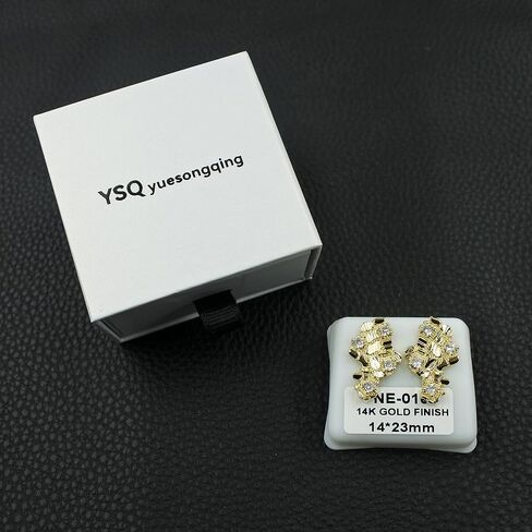 14K Gold Rough Textured Nugget Earrings For Men,Cubic Zirconia Hip Hop Map Studs Earrings in Saudi Arabia