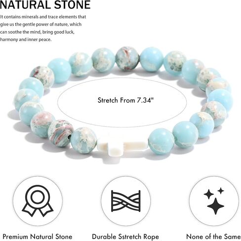 2PCS Inspirational Quotes Cross Bracelets for Women, Natural Stone Beaded Stretch Religious Bracelets for Women Bracelets with Psalm 46:5 Card, Inspirational Faith Accessories Set in Gift Box in Saudi Arabia
