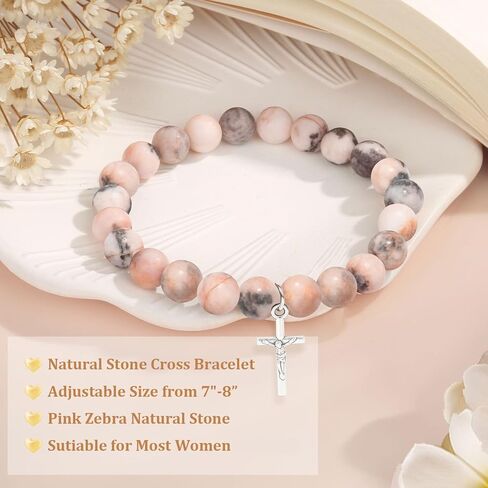 2PCS Inspirational Quotes Cross Bracelets for Women, Natural Stone Beaded Stretch Religious Bracelets for Women Bracelets with Psalm 46:5 Card, Inspirational Faith Accessories Set in Gift Box in Saudi Arabia