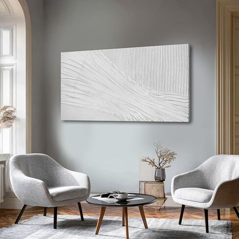 SHEYOYE Textured Wall Art Canvas 20x40 Inch, White Neutral Modern Minimalist Wall Decor for Living Room Bedroom, Gallery Wrapped Ready to Hang in Saudi Arabia