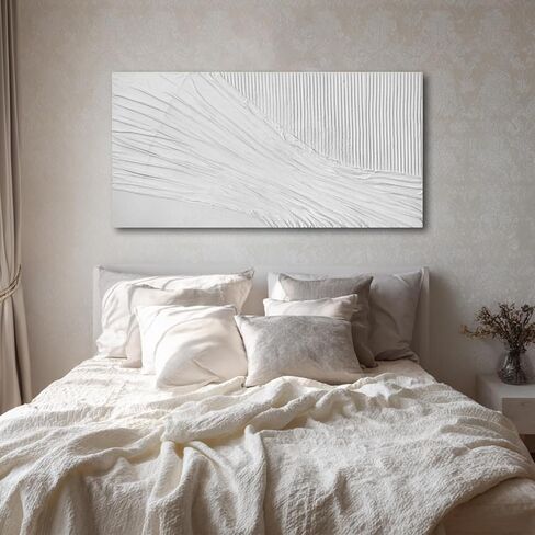 SHEYOYE Textured Wall Art Canvas 20x40 Inch, White Neutral Modern Minimalist Wall Decor for Living Room Bedroom, Gallery Wrapped Ready to Hang in Saudi Arabia