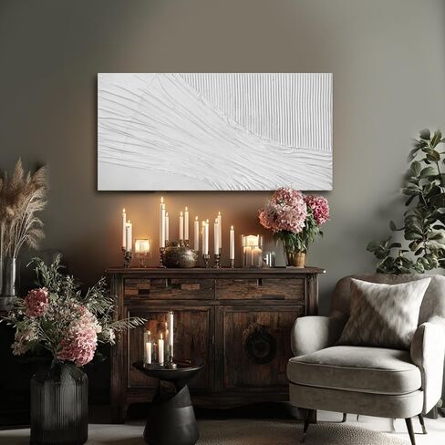 SHEYOYE Textured Wall Art Canvas 20x40 Inch, White Neutral Modern Minimalist Wall Decor for Living Room Bedroom, Gallery Wrapped Ready to Hang in Saudi Arabia