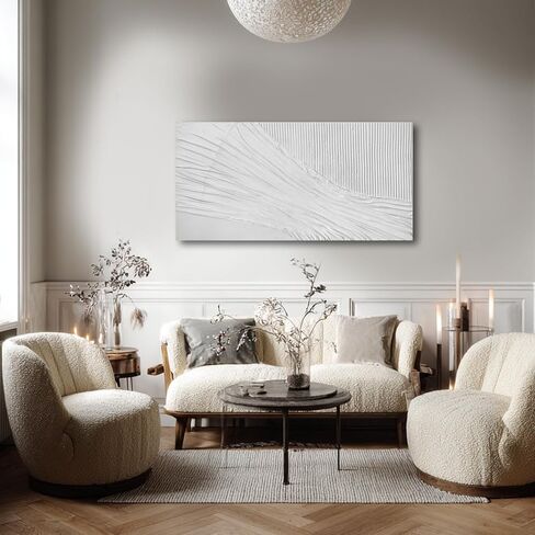 SHEYOYE Textured Wall Art Canvas 20x40 Inch, White Neutral Modern Minimalist Wall Decor for Living Room Bedroom, Gallery Wrapped Ready to Hang in Saudi Arabia