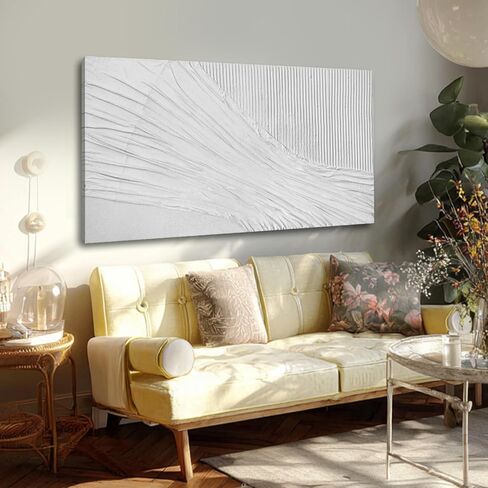 SHEYOYE Textured Wall Art Canvas 20x40 Inch, White Neutral Modern Minimalist Wall Decor for Living Room Bedroom, Gallery Wrapped Ready to Hang in Saudi Arabia
