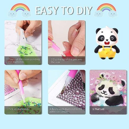 الباندا DIY الماس الفنون الفسيفساء أطقم للبالغين المبتدئين الحفر الكامل جولة جوهرة الفن 5D الكرتون الماس الفن أطقم 6 * 6 بوصة in Saudi Arabia