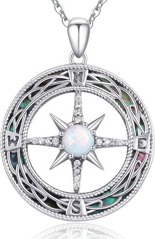 قلادة البوصلة 925 فضة أوبال/حجر القمر سلتيك البوصلة قلادة هدايا عيد الميلاد لابنة الأم زوجة in Kuwait