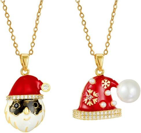 14k Gold Plated Christmas Stocking Pendant Necklace Dainty Rhinestones Christmas Tree Pearl Santa Hat Necklace Xmas New Year Jewelry Gift in Saudi Arabia
