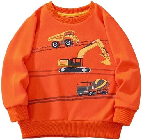 Boys' Construction Vehicle Sweatshirt, Long Sleeve Crewneck Pullover, Daily Wear Construction Top 3-8 Years in Saudi Arabia