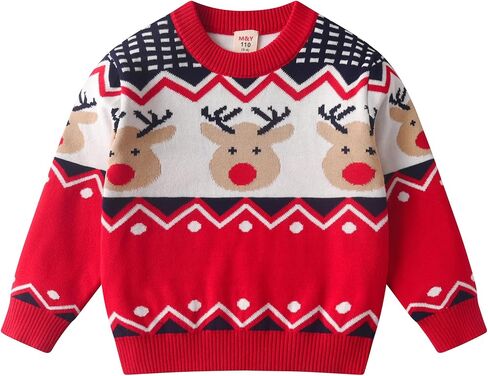 Kids Christmas Sweater - Soft Cotton Long Sleeve Crewneck Pullover Sweater for Boys & Girls in Saudi Arabia