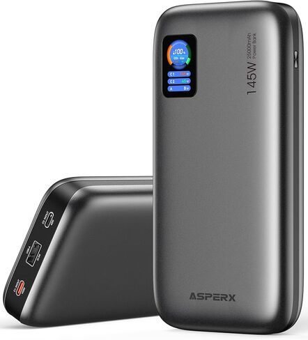 AsperX Power Bank,24,000mAh 145W Portable Charger,TFT Smart Display,3-Port USB C PD 3.1 Fast Charging Battery Pack for Laptop MacBook,ipad,iPhone 15/14/13, Dell XPS, Galaxy S24, Steam Deck, AirPods in Kuwait