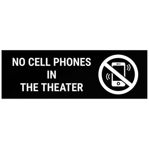 No Cell Phones in The Theater with Graphic Sign, Engraved, 2x6 Inches, Indoor/Outdoor Use, Made in USA by Sigo Signs in Saudi Arabia
