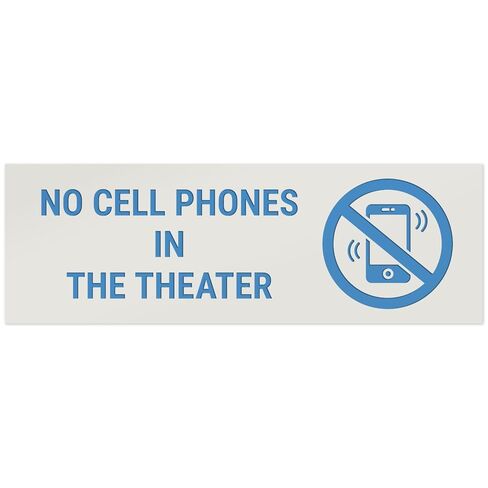 No Cell Phones in The Theater with Graphic Sign, Engraved, 2x6 Inches, Indoor/Outdoor Use, Made in USA by Sigo Signs in Saudi Arabia