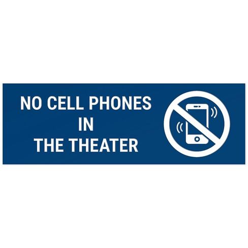 No Cell Phones in The Theater with Graphic Sign, Engraved, 2x6 Inches, Indoor/Outdoor Use, Made in USA by Sigo Signs in Saudi Arabia