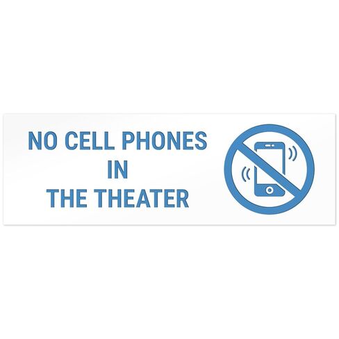 No Cell Phones in The Theater with Graphic Sign, Engraved, 2x6 Inches, Indoor/Outdoor Use, Made in USA by Sigo Signs in Saudi Arabia