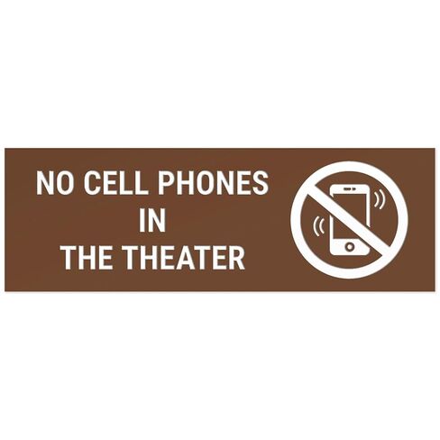 No Cell Phones in The Theater with Graphic Sign, Engraved, 2x6 Inches, Indoor/Outdoor Use, Made in USA by Sigo Signs in Saudi Arabia