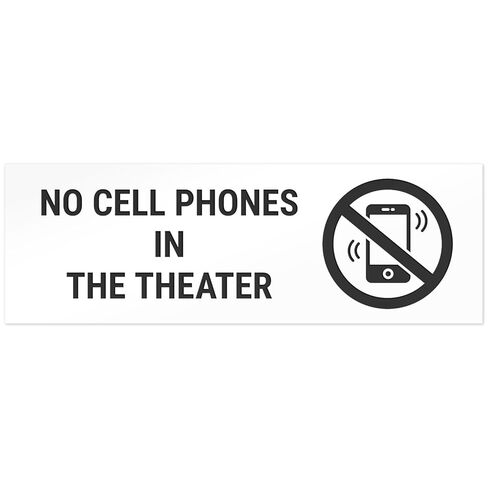 No Cell Phones in The Theater with Graphic Sign, Engraved, 2x6 Inches, Indoor/Outdoor Use, Made in USA by Sigo Signs in Saudi Arabia