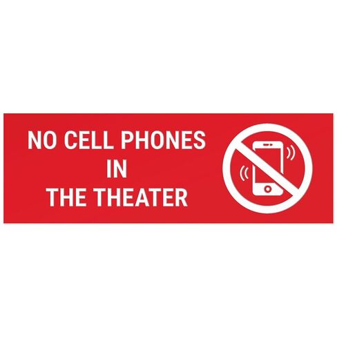 No Cell Phones in The Theater with Graphic Sign, Engraved, 2x6 Inches, Indoor/Outdoor Use, Made in USA by Sigo Signs in Saudi Arabia