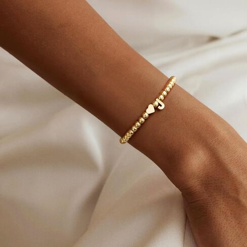 Gold Plated Heart Initial Beaded Bracelet – Romantic Valentine’s Day Gift for Her | Customizable Love Jewelry in Saudi Arabia