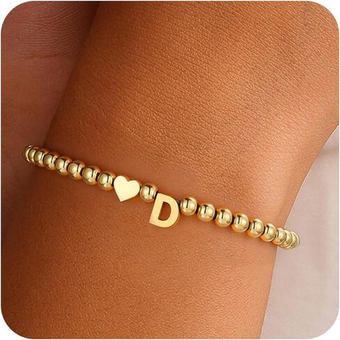 Gold Plated Heart Initial Beaded Bracelet – Romantic Valentine’s Day Gift for Her | Customizable Love Jewelry in Saudi Arabia