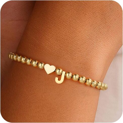 Gold Plated Heart Initial Beaded Bracelet – Romantic Valentine’s Day Gift for Her | Customizable Love Jewelry in Saudi Arabia