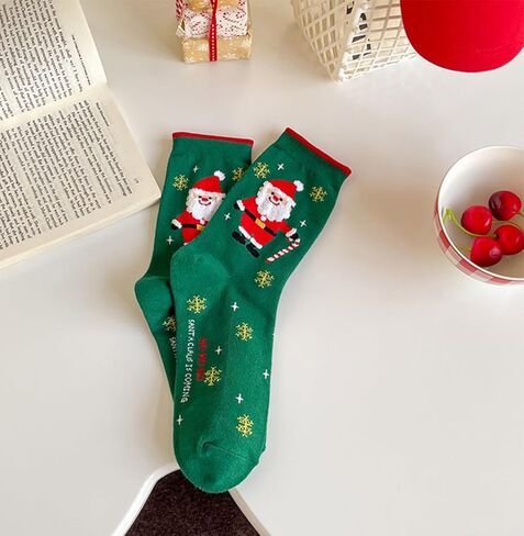 Christmas Themed Mid-Calf Socks – Winter Holiday Cartoon Santa, Snowman, Gingerbread for Women OneSize US 5-10 Sock Sets in Saudi Arabia