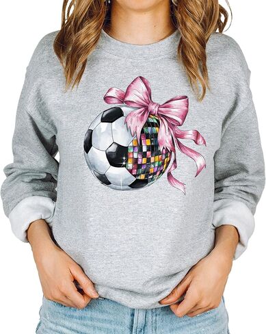 Olive Loves Apple Disco Soccer Ball Sweatshirt for Teens and Women Girly Coquette Bow Soccer Sweater in Saudi Arabia
