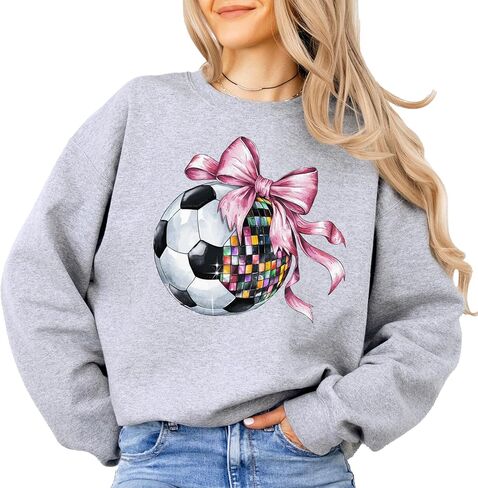Olive Loves Apple Disco Soccer Ball Sweatshirt for Teens and Women Girly Coquette Bow Soccer Sweater in Saudi Arabia