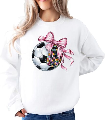 Olive Loves Apple Disco Soccer Ball Sweatshirt for Teens and Women Girly Coquette Bow Soccer Sweater in Saudi Arabia