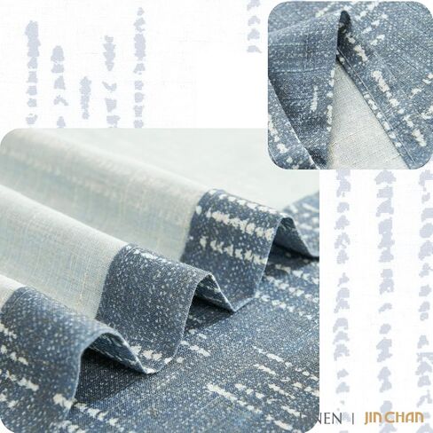 jinchan boho ستائر المطبخ 24 بوصة البوهيمي هندسية مخططة الكتان محكم الطبقة ضوء تصفية مزرعة البلد ريفي الستائر للنوافذ الصغيرة الحمام 2 لوحات الأزرق in Saudi Arabia