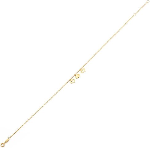 LoveBling 10K Yellow Gold .50mm Diamond Cut Rolo Chain with 3 Middle Heart pendants Anklet Adjustable 9" to 10" (#3) in Saudi Arabia