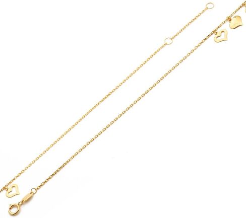 LoveBling 10K Yellow Gold .50mm Diamond Cut Rolo Chain with 3 Middle Heart pendants Anklet Adjustable 9" to 10" (#3) in Saudi Arabia