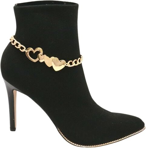 Women Western Fashion Gold Metal Boot Chain Bracelet Shoe Anklet Love Heart Charm in Saudi Arabia