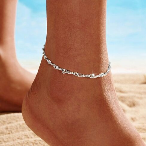 Gold Anklet Silver Ankle Bracelets for Women, 14k Gold Plated Anklets for Women Waterproof Adjustable Hypoallergenic Cute Dainty Simple Twist Chain Anklet Trendy Foot Jewelry Gift in Saudi Arabia