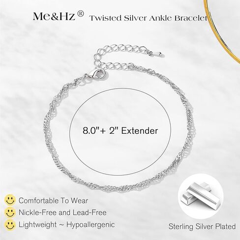 Gold Anklet Silver Ankle Bracelets for Women, 14k Gold Plated Anklets for Women Waterproof Adjustable Hypoallergenic Cute Dainty Simple Twist Chain Anklet Trendy Foot Jewelry Gift in Saudi Arabia