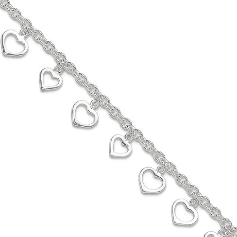 JewelryWeb 925 Sterling Silver Fancy Lobster Closure Polished Love Heart Anklet 9 Inch 2.5mm Wide-Anklet for Women in Saudi Arabia