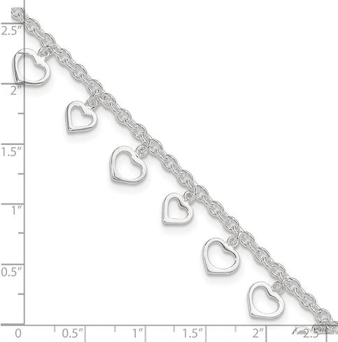 JewelryWeb 925 Sterling Silver Fancy Lobster Closure Polished Love Heart Anklet 9 Inch 2.5mm Wide-Anklet for Women in Saudi Arabia