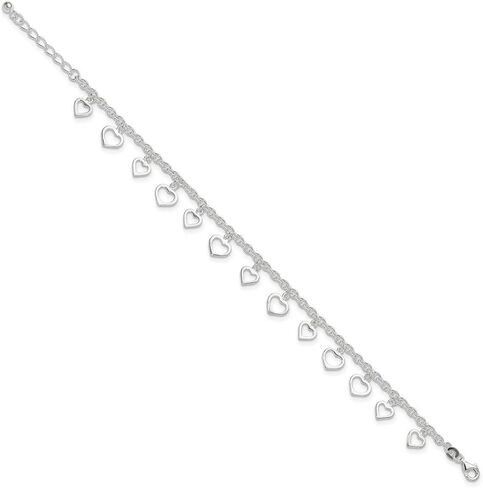 JewelryWeb 925 Sterling Silver Fancy Lobster Closure Polished Love Heart Anklet 9 Inch 2.5mm Wide-Anklet for Women in Saudi Arabia