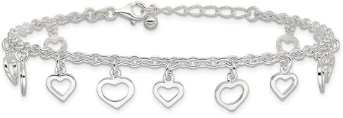 JewelryWeb 925 Sterling Silver Fancy Lobster Closure Polished Love Heart Anklet 9 Inch 2.5mm Wide-Anklet for Women in Saudi Arabia